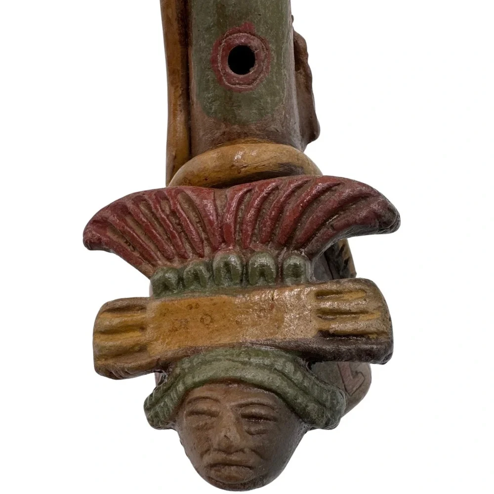 Vintage Mayan Aztec Clay Pottery Flute Tribal Folk Art Snake Collectibles Gift‎